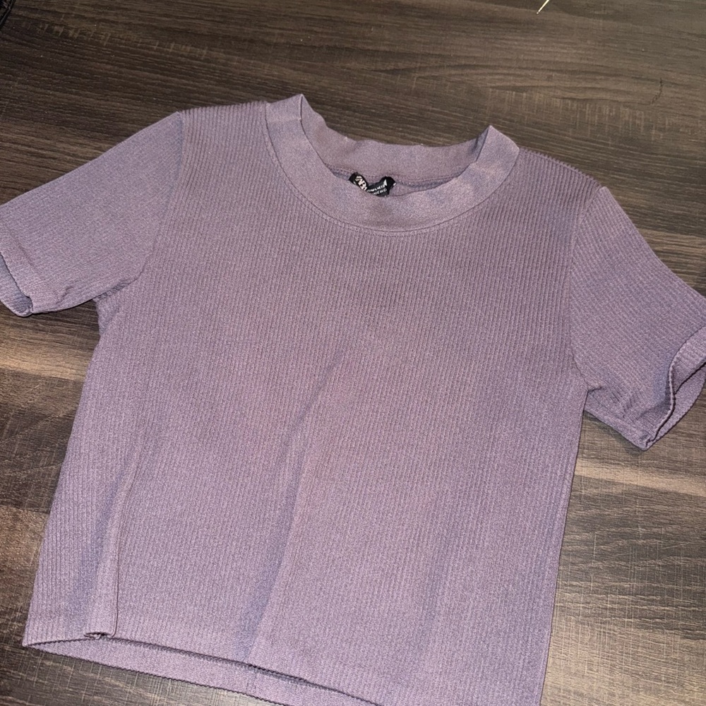 Zara Lavender Ribbed Short Sleeve Top